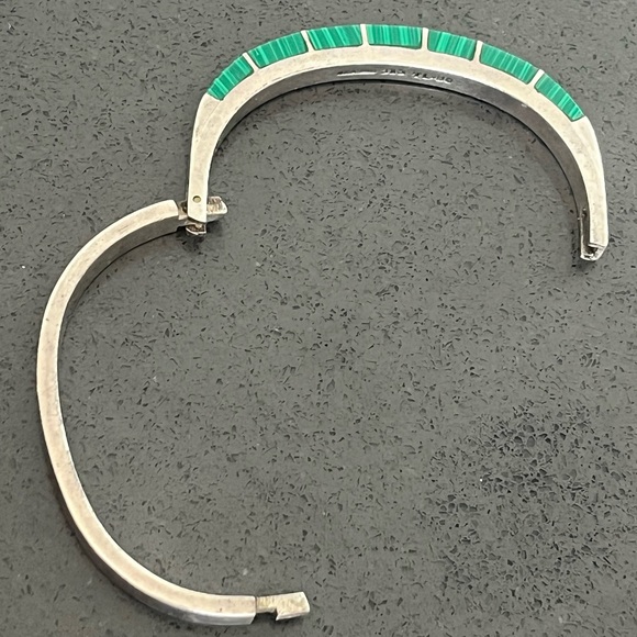 Vintage Malachite 925 Mexico Silver Bracelet - Picture 7 of 16